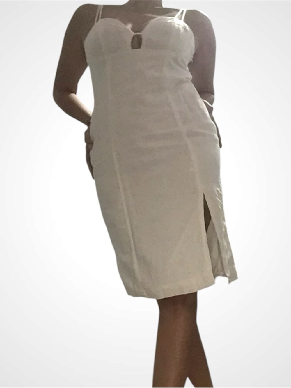 Forever 21 White Strapless Midi Pencil Skirt with Front Slit